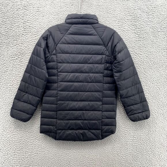Patagonia Puff Down Jacket Kids Medium (10) Black Drop-Tail Sweater Slim Outdoor - Picture 11 of 14